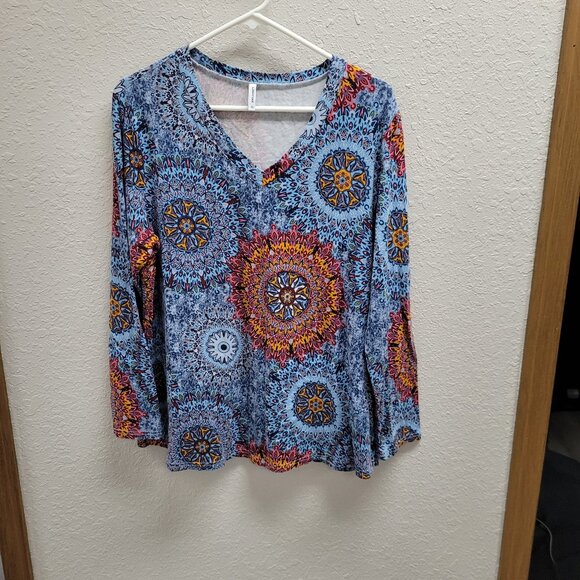 Longyuan Pretty Multicolor Lightweight Long Sleeved Pullover Top Misses XL - Picture 2 of 6